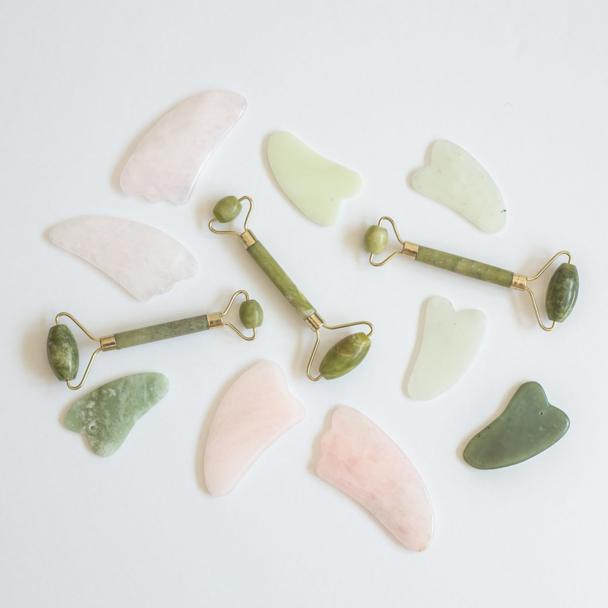 Gua sha tools and jade rollers used in treatments